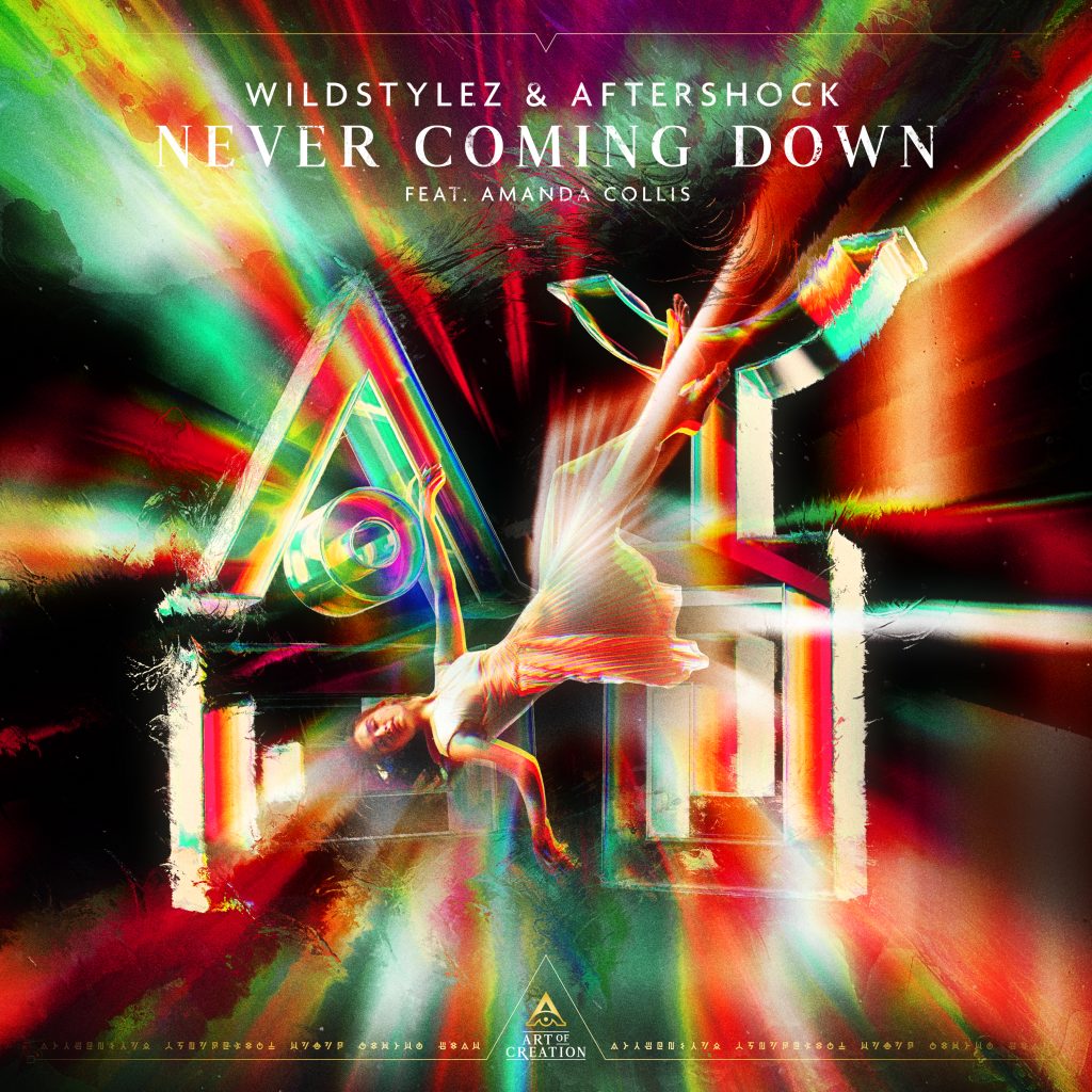 cover artwork for "Wildstylez & Aftershock - Never Coming Down (Feat. Amanda Collis)"
